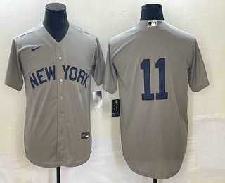 Mens New York Yankees #11 Anthony Volpe 2021 Grey Field of Dreams Cool Base Stitched Baseball Jersey